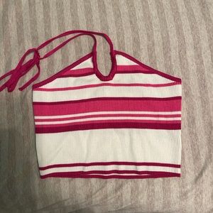 Like new size small pink and white striped Garage cropped halter top